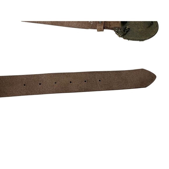 Express Brown Floral Tooled Leather Belt w Stone & Rock Buckle  Size S  Artisan - Picture 13 of 14